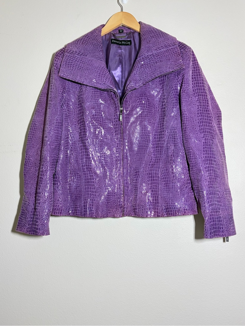 Pamela McCoy Purple Snakeskin Leather Coat